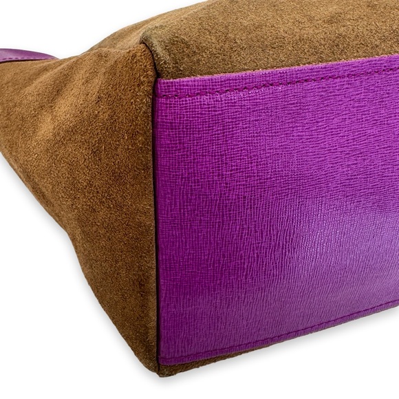 FURLA Suede Reversible Violet & Mocha Italian Leather Tote w/ Dustbag! - Picture 5 of 14